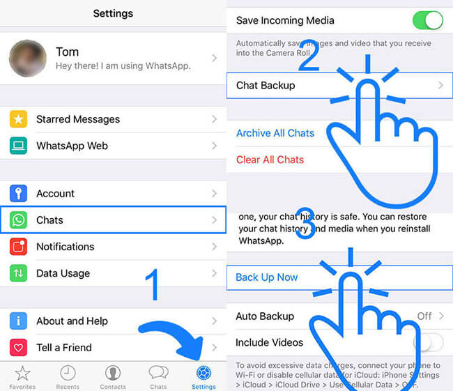 Effettua il backup di WhatsApp in iCloud