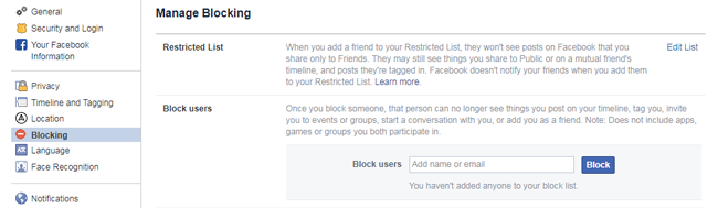 Facebookユーザーをブロックする