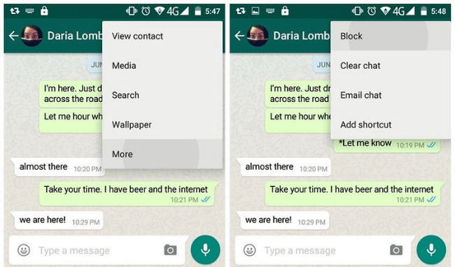 whatsapp block contact android