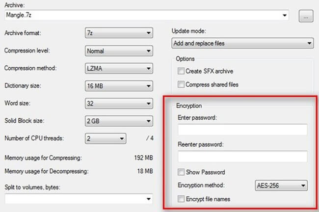 comprimir e criptografar dados