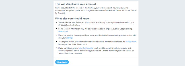 деактивировать аккаунт в твиттере