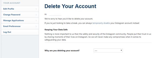 instagram-account verwijderen
