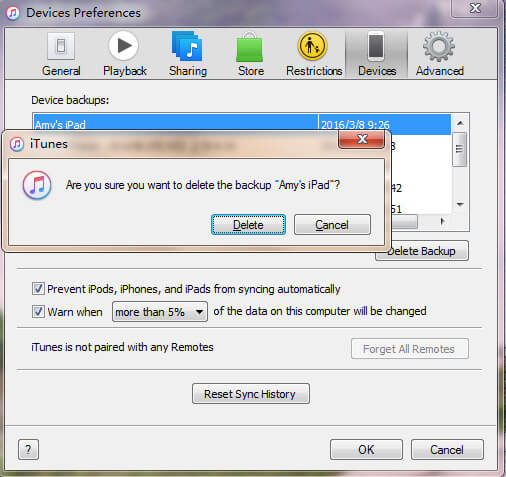 Delete iTunes Backup