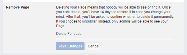 delete facebook page