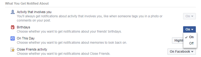 Deshabilitar la notificación de cumpleaños de Facebook