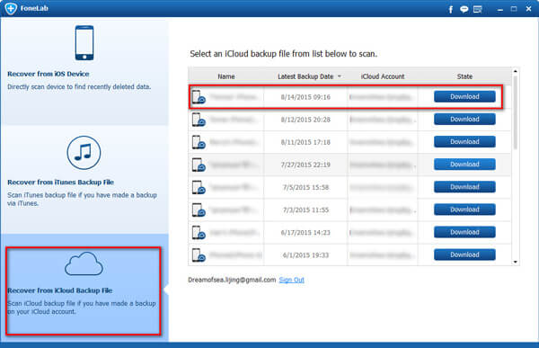 Télécharger la sauvegarde depuis iCloud