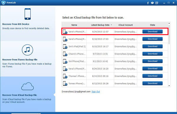 Télécharger le fichier de sauvegarde iCloud