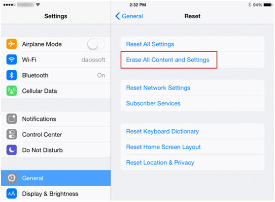 Reset iPad by settings