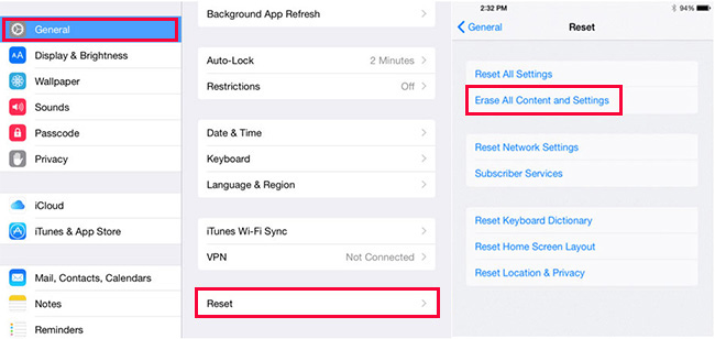 factory reset ipad