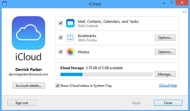 iCloud στον Πίνακα Ελέγχου