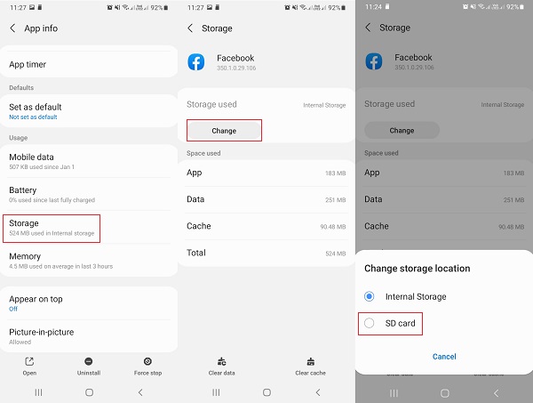 Uygulamaları Samsung Ayarlarında SD Karta Taşıyın