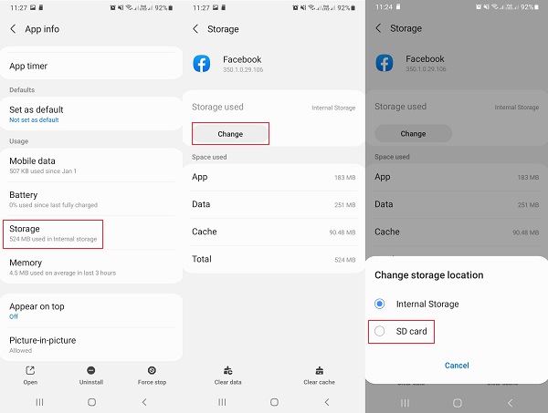 Mover aplicaciones a la tarjeta SD en la configuración de Samsung