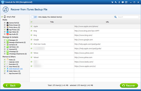 Recover Safari Bookmark from iTunes