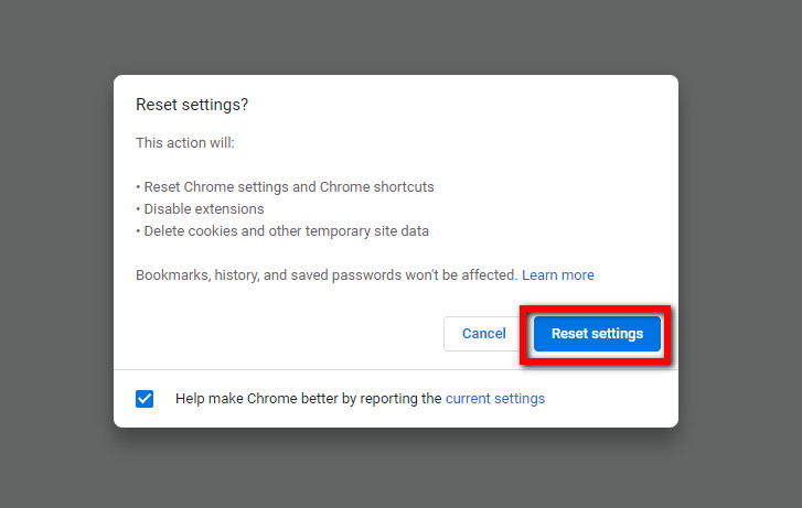 восстановить настройки Chrome