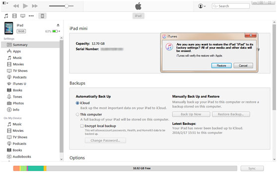 Restablecer iPad por iTunes