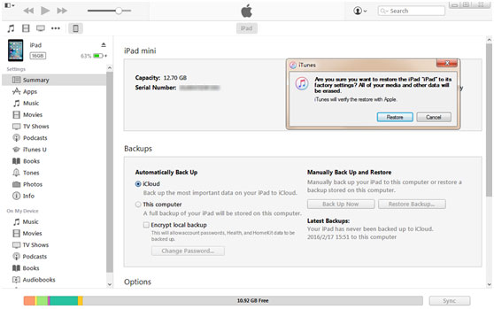 itunesでiPadをリセットする