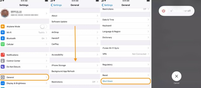 Shut Down iPhone X through Settings