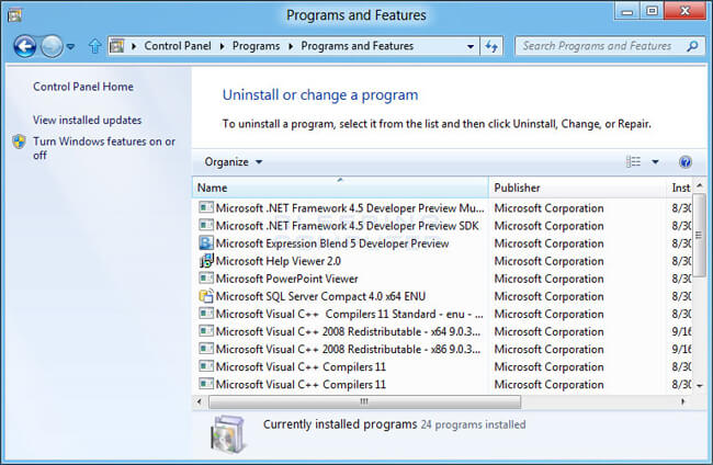 Win 7-Programm und Funktionen