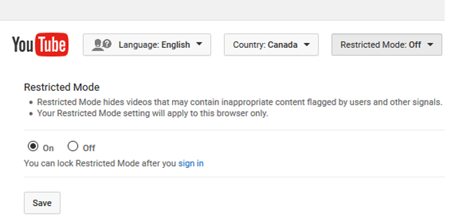 youtube parental safety mode