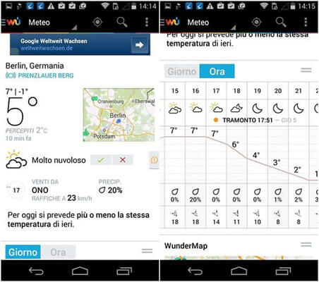 Snímek obrazovky WeatherUnderground