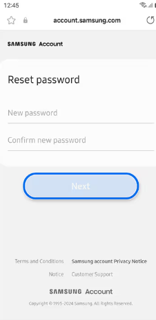 samsung reset password