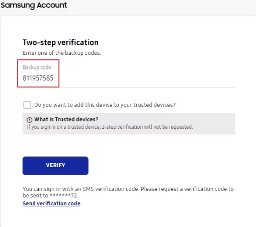 samsung backup code