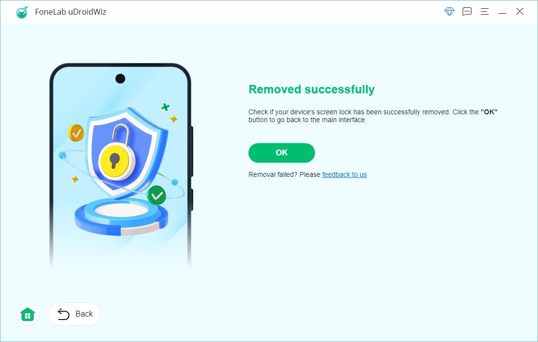 Screen password removed successfully with uDroidWiz