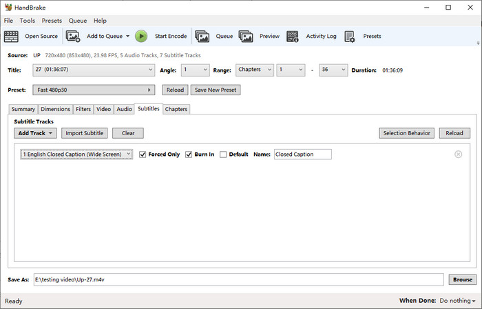 HandBrake Add Subtitle