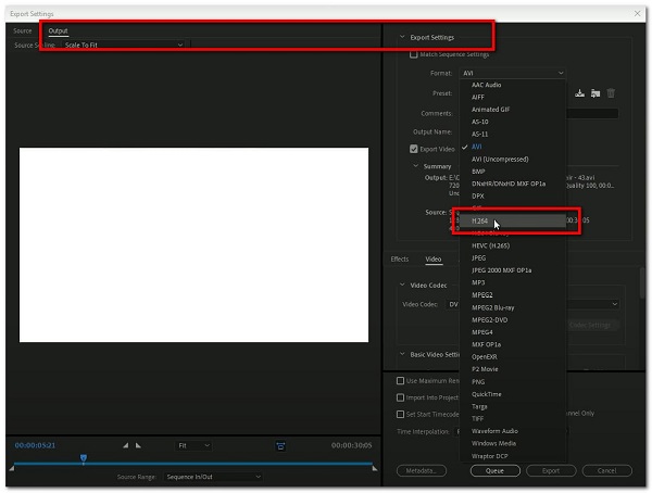 output file format settings