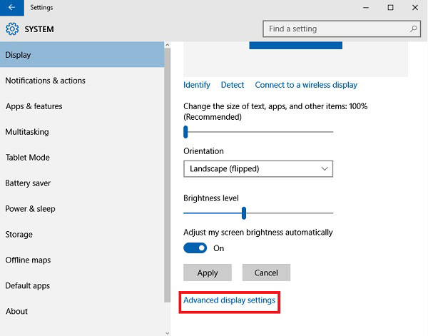 advanced display settings