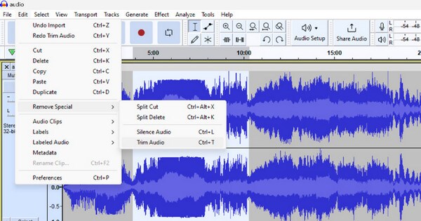 trim audio in audacity