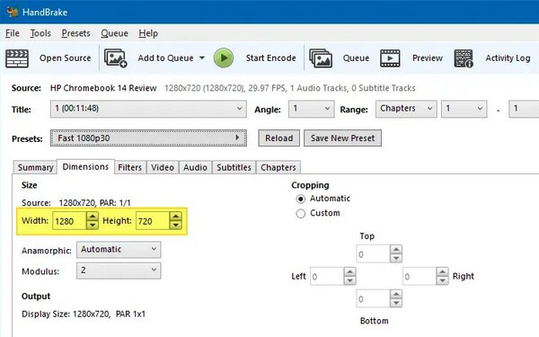 HandBrake を使用してビデオの解像度を変更する