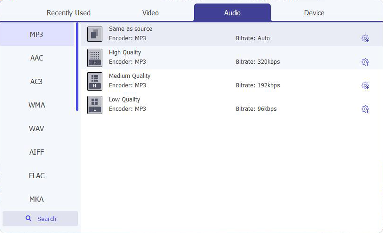 choisissez le format audio