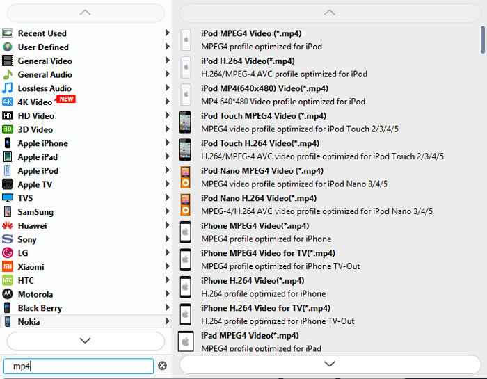 kies mp4-indeling