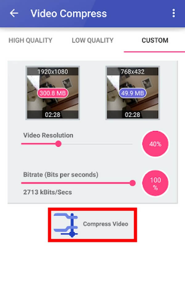 Tippen Sie auf die Registerkarte Video komprimieren