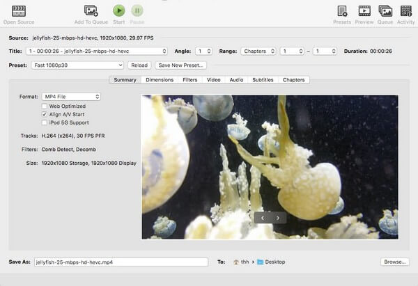 Convert HEVC to MP4 using HandBrake