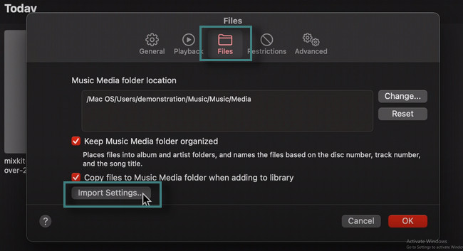 click the Import Settings button