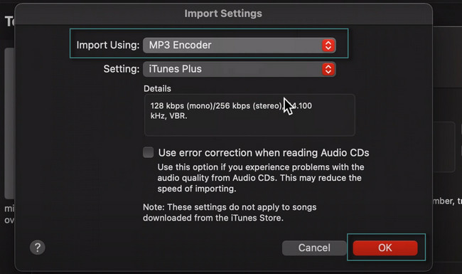 Import Settings window