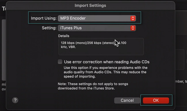 Import Settings window