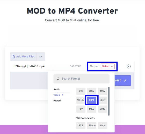 Format listesinden MP4'ü seçin