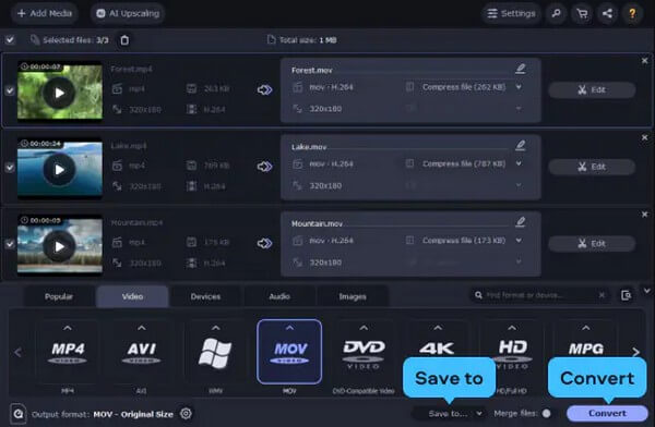 select MOV from the list