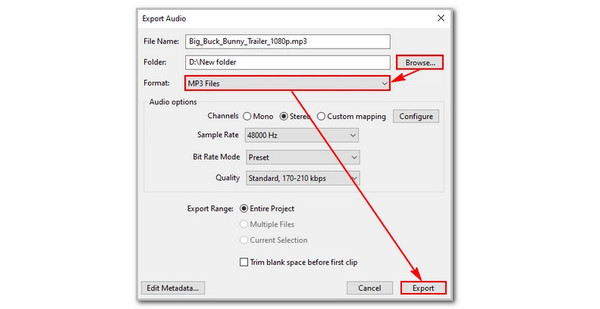 Click Export Button