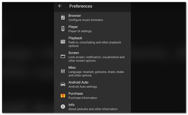 tap preferences button