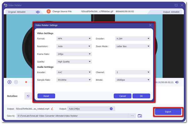 output settings