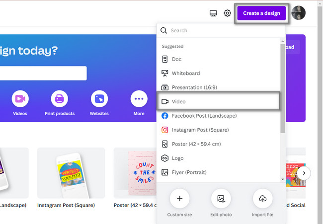 choose the Create A Design button