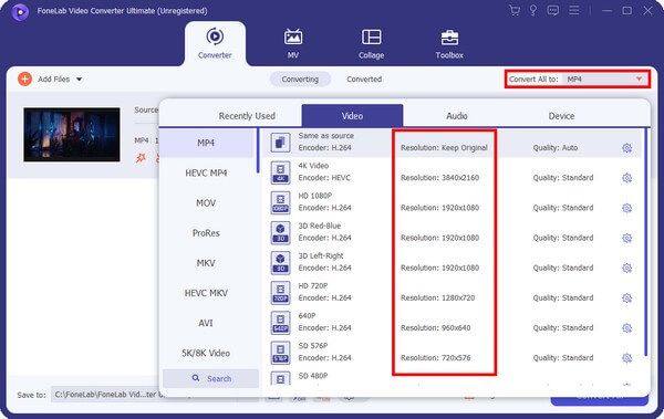 Select the format of your video from the list