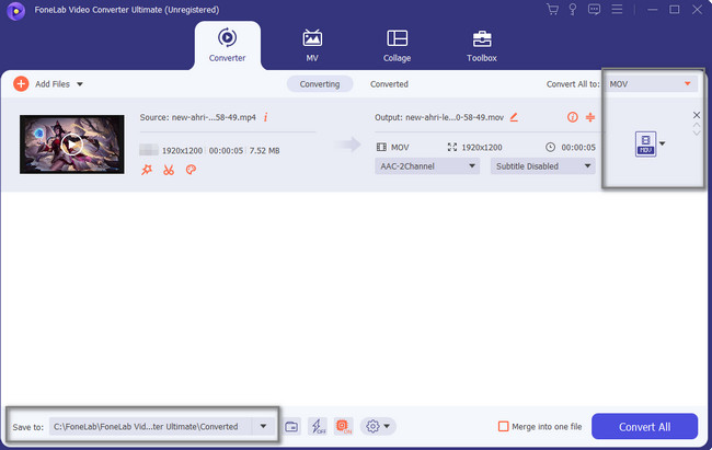 select the MOV file format