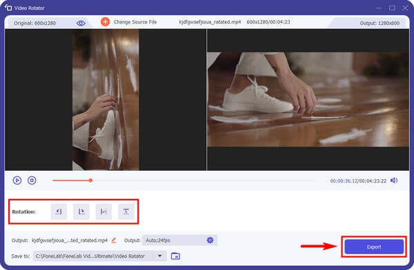 Click the appropriate Rotation button