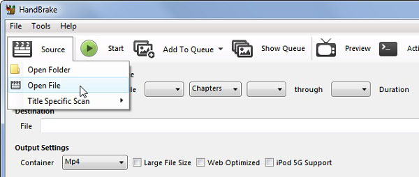 handbrake select source file