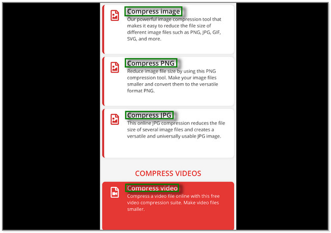 wybierz sekcję Kompresuj wideo lub Kompresuj zdjęcia